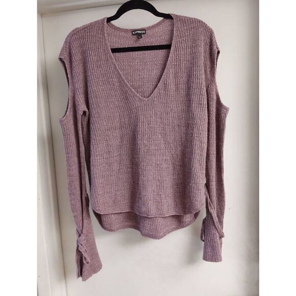 EXPRESS Cold Shoulder Long Tie Sleeves Light Amethyst Color Sweater Sz M~EUC - Picture 1 of 2